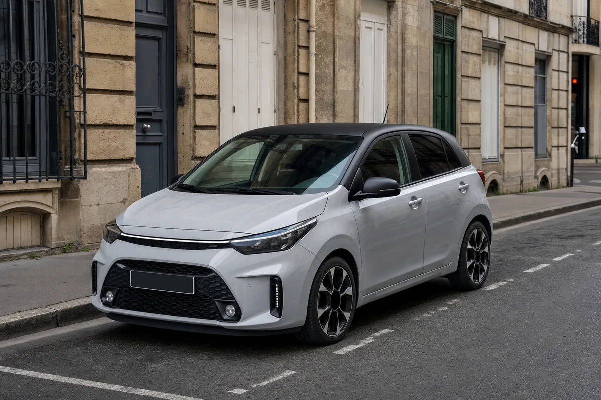 Voiture citadine avec covering de toit contrasté stationnée dans une rue en France